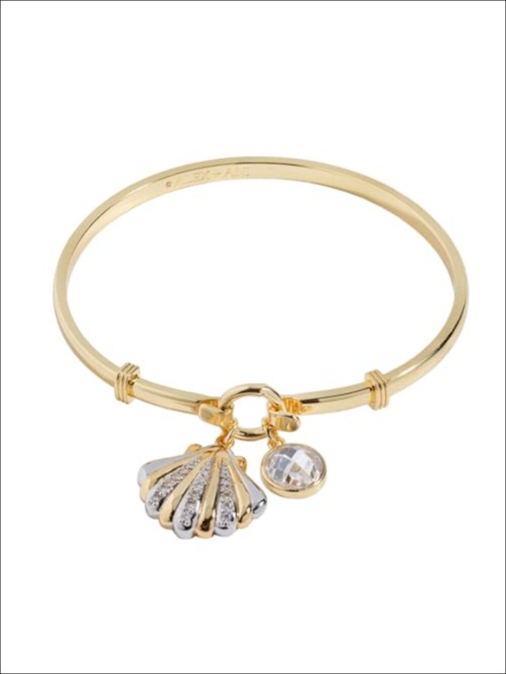 Scallop Seashell Charm Bangle Bracelet with Pavé Crystals